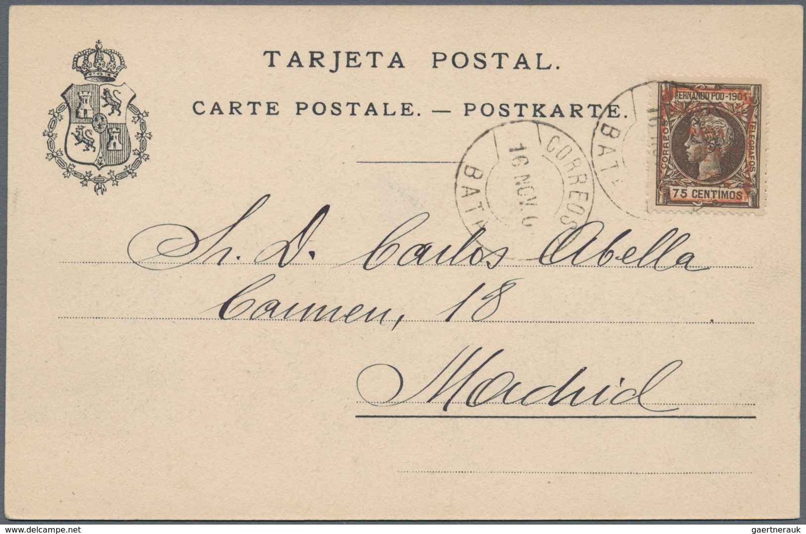 00493 Spanisch-Guinea: Bata, 1901, 1 C.-10 P. surcharged "HABILITADO PARA 10 CENTS BATA", 14 values each a