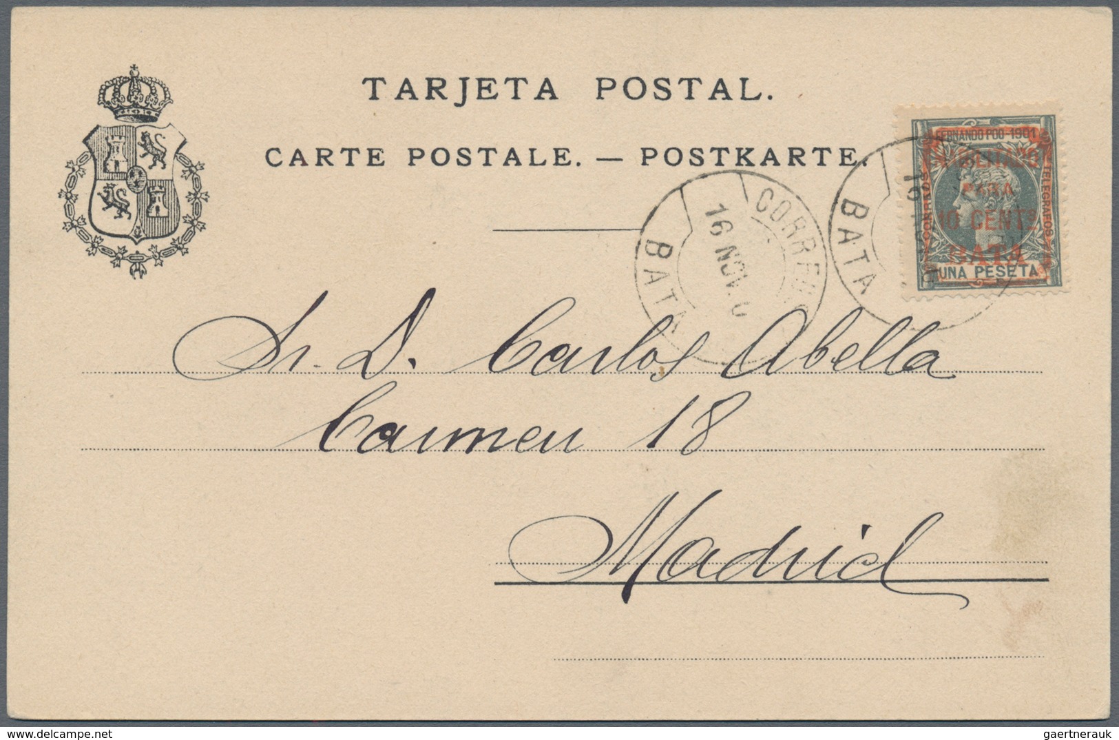 00493 Spanisch-Guinea: Bata, 1901, 1 C.-10 P. surcharged "HABILITADO PARA 10 CENTS BATA", 14 values each a