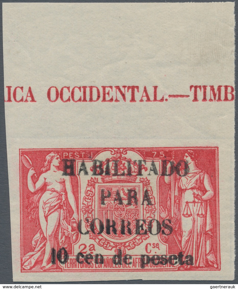 00495 Spanisch-Guinea: 1904, 10c. On 75pts. Rose, Revaluation Overprint On Fiscal Stamp, Top Marginal Copy - Spanish Guinea