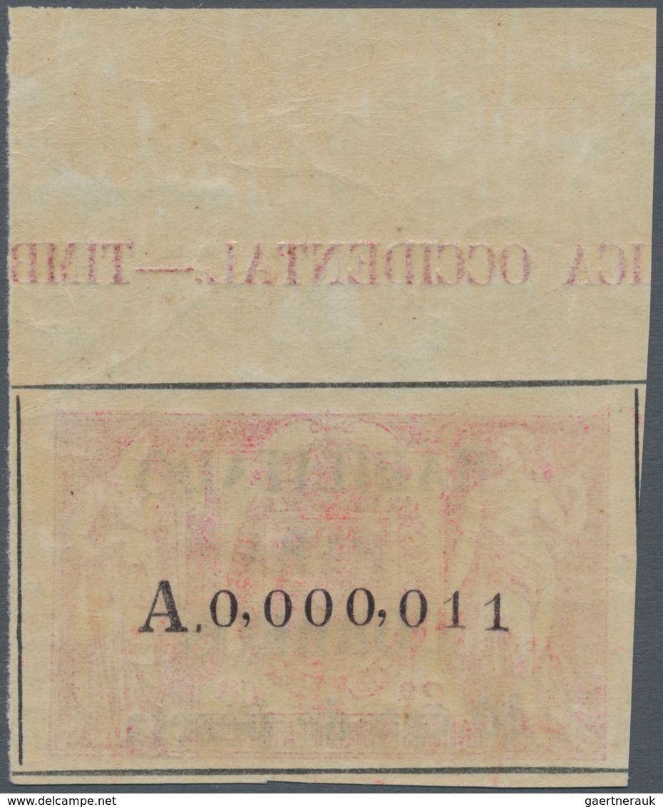 00495 Spanisch-Guinea: 1904, 10c. On 75pts. Rose, Revaluation Overprint On Fiscal Stamp, Top Marginal Copy - Guinea Spagnola