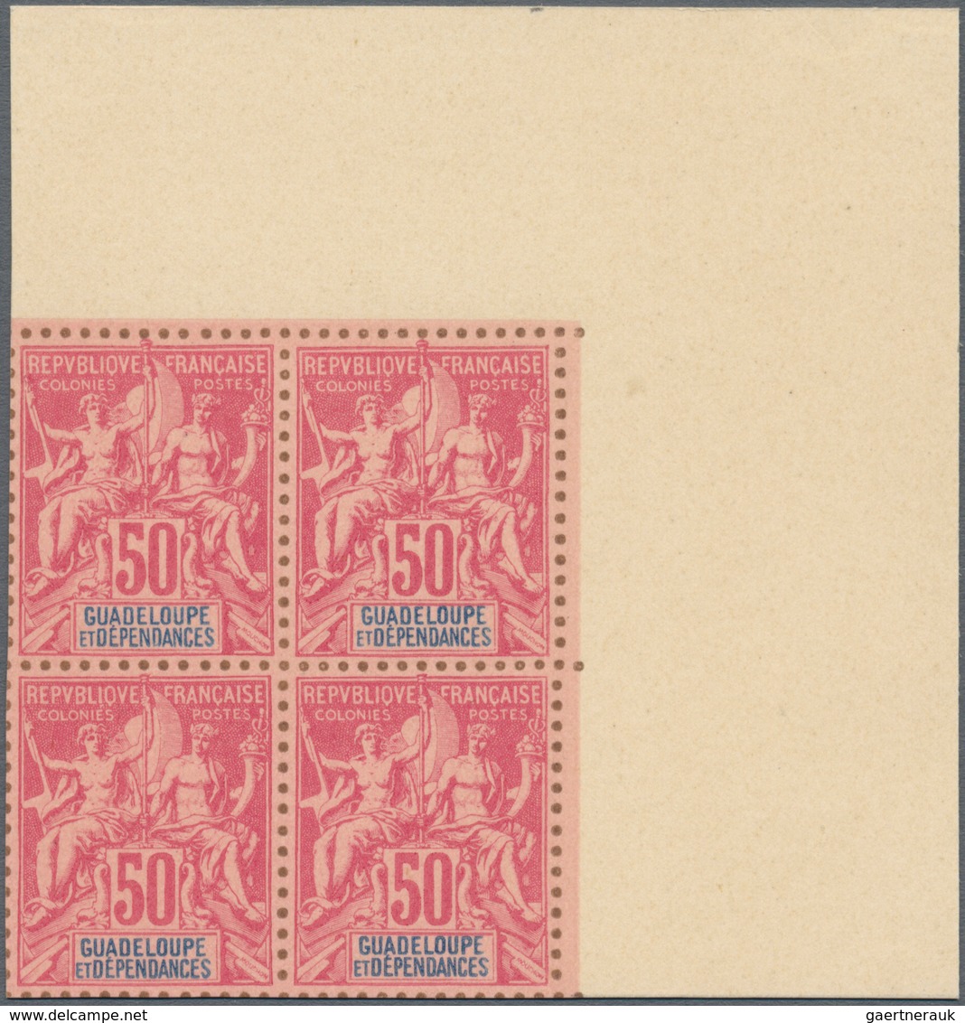 00509 Guadeloupe: 1892, Complete Serie Of Definitives From 1 C To 1 F, In Total 13 Blocks Of 4, Printed On - Storia Postale