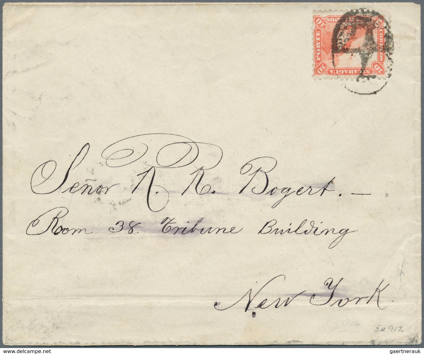 00514 Nicaragua: 1886, 10c. Vermilion 1869-71 Issue On White Paper, Perf. 12, On Envelope Tied By Numeral - Nicaragua