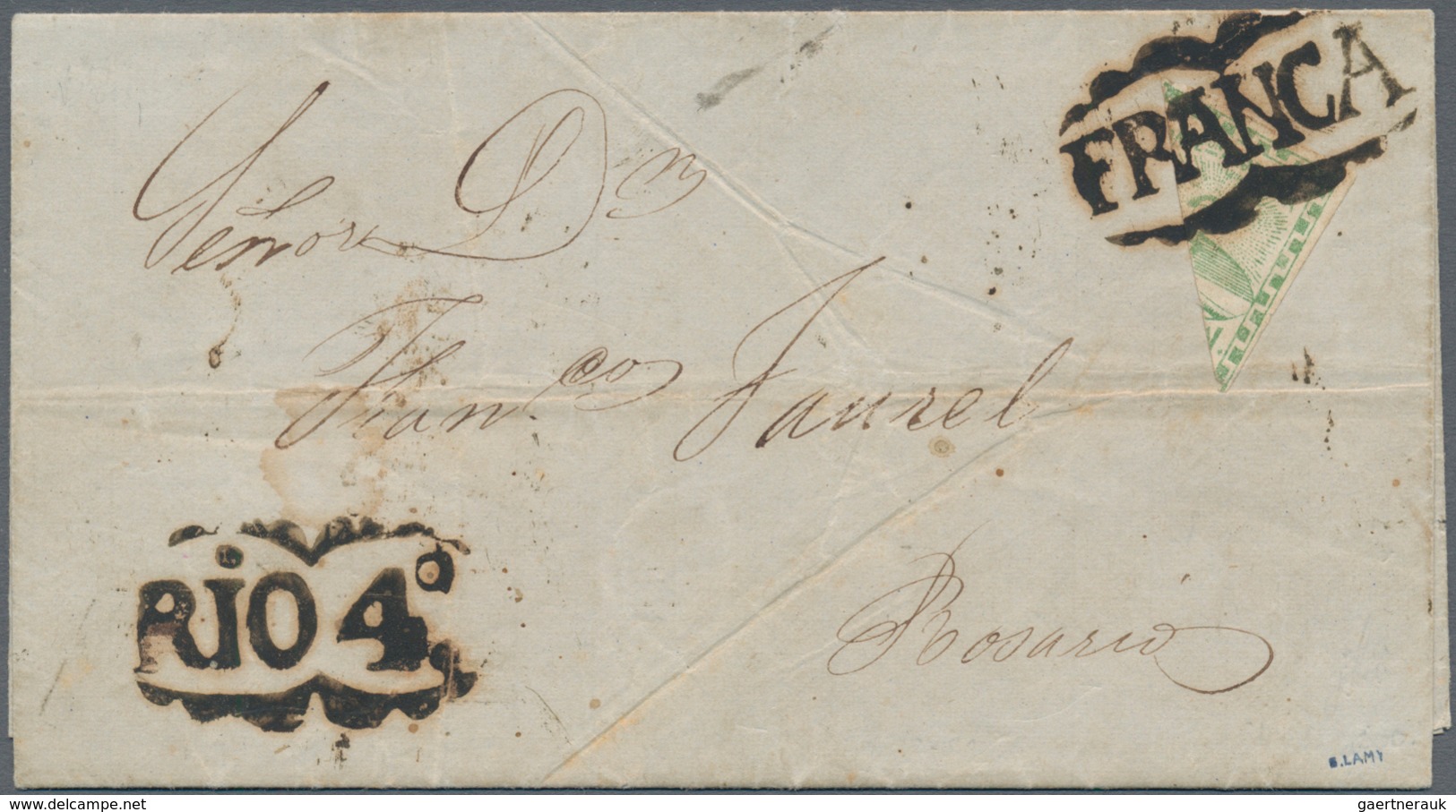 00520 Argentinien: 1858 'Confederacion' 10c. Green, DIAGONAL HALF Used As 5c. On Entire Christmas Letter F - Sonstige & Ohne Zuordnung