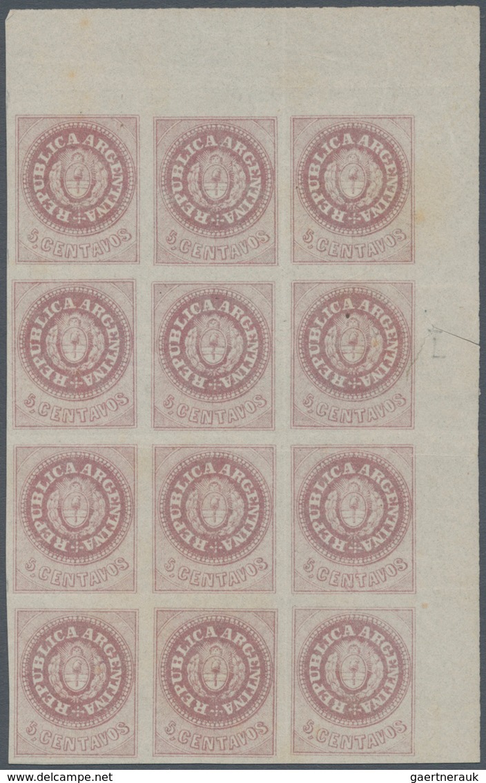 00521 Argentinien: 1862 5c. Rose-lilac Without Accent, TOP RIGHT CORNER BLOCK OF 12, Unused Without Gum, W - Sonstige & Ohne Zuordnung