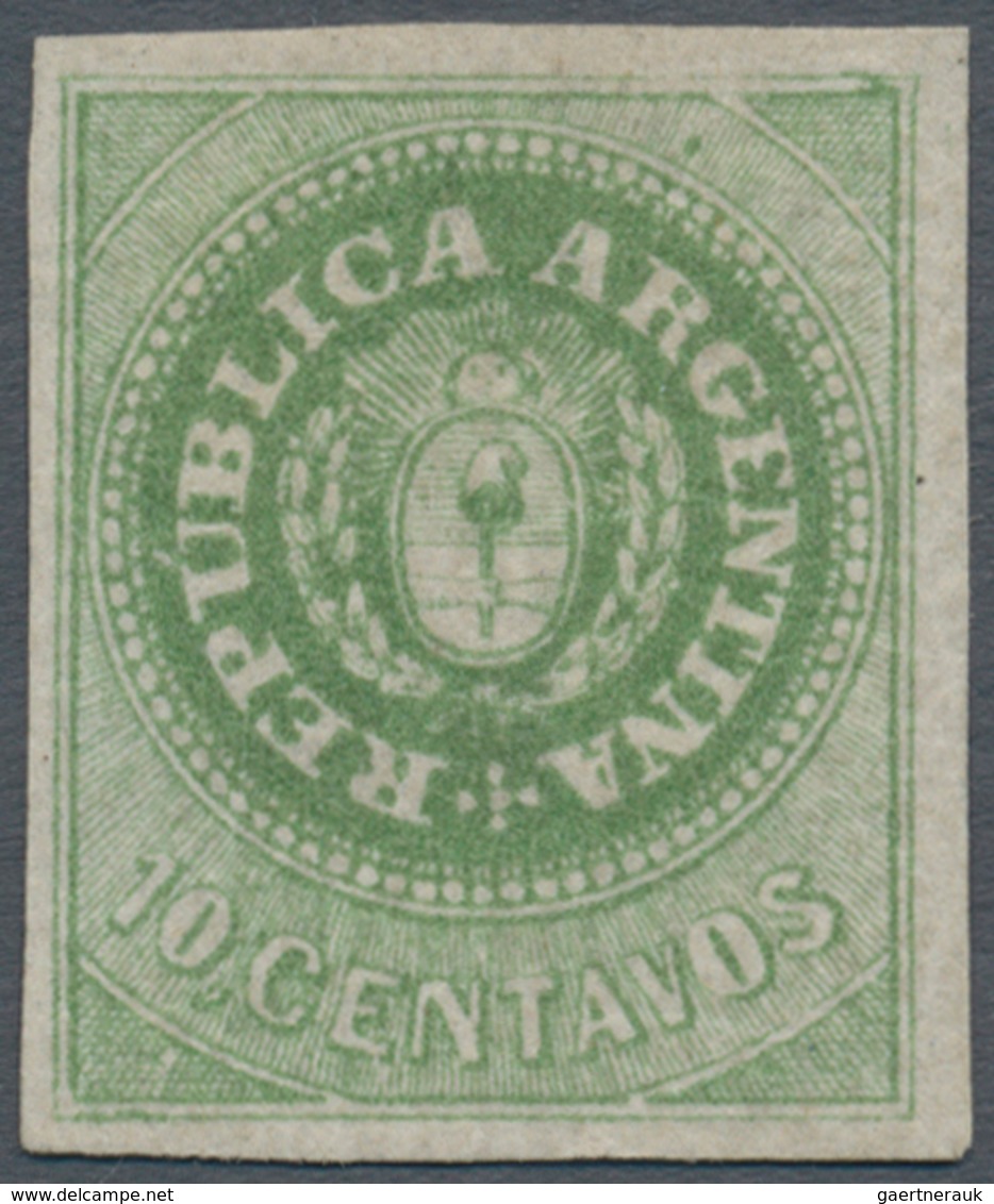 00523 Argentinien: 1862 10c. Green, With Accent, RETOUCHED TYPE, Mounted Mint With Part Original Gum, With - Andere & Zonder Classificatie