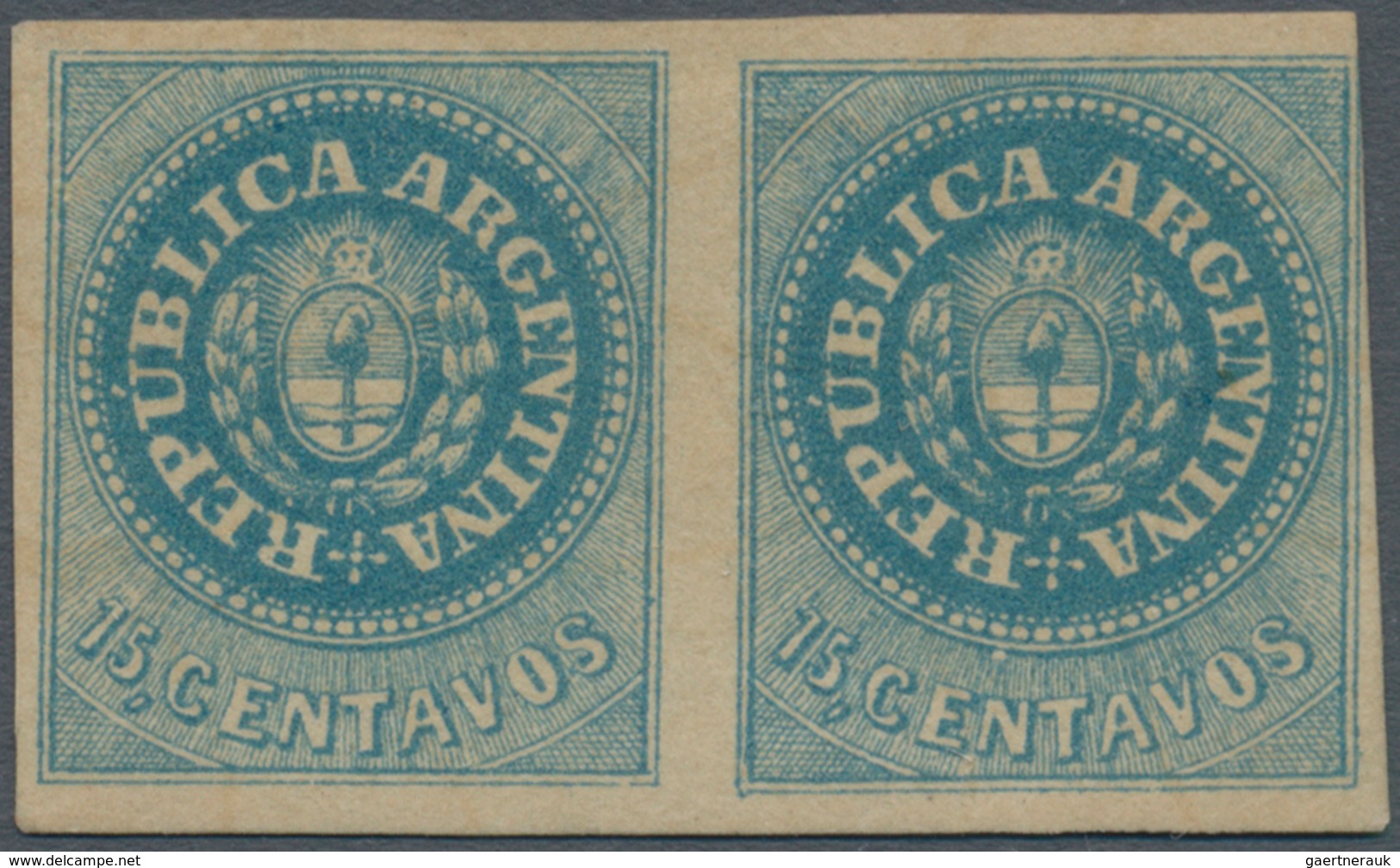 00529 Argentinien: 1864 15c. Blue, With Accent, Horizontal Pair, Mint Lightly Hinged, With Slightly Touche - Sonstige & Ohne Zuordnung
