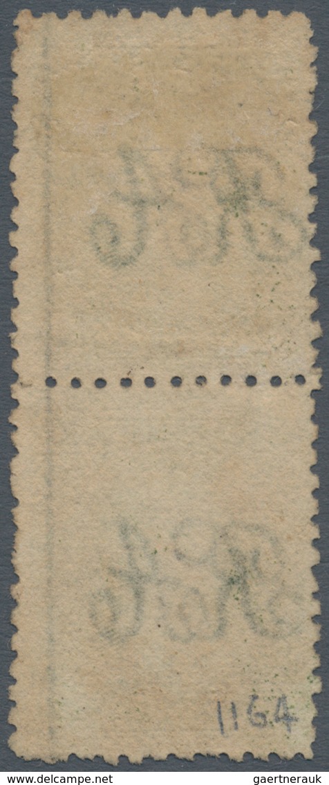 00534 Argentinien: 1864 'Rivadavia' 10c. Yellow-green, Sharp Impression, Vertical Pair Tied By Special Han - Andere & Zonder Classificatie