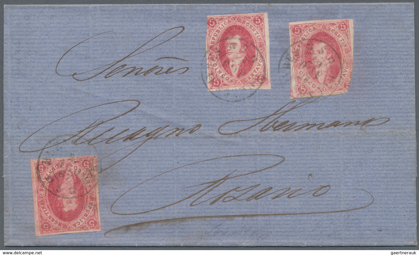 00540 Argentinien: 1867 'Rivadavia' 5c. Rose-carmine From 7th Printing, Worn Impression, Imperforated, No - Andere & Zonder Classificatie