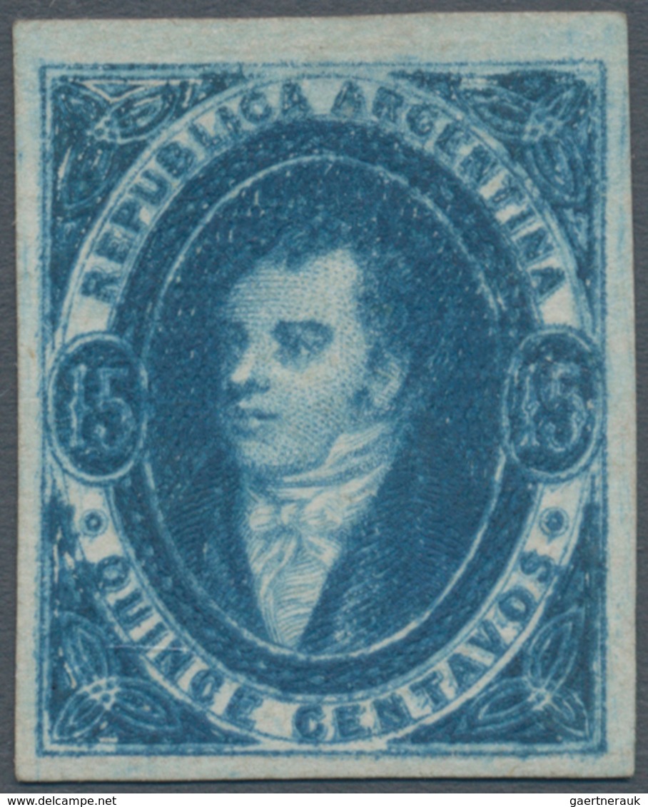 00543 Argentinien: 1867 'Rivadavia' 15c. Bright Blue, Imperf, No Watermark, 6th Printing, Unused Without G - Andere & Zonder Classificatie