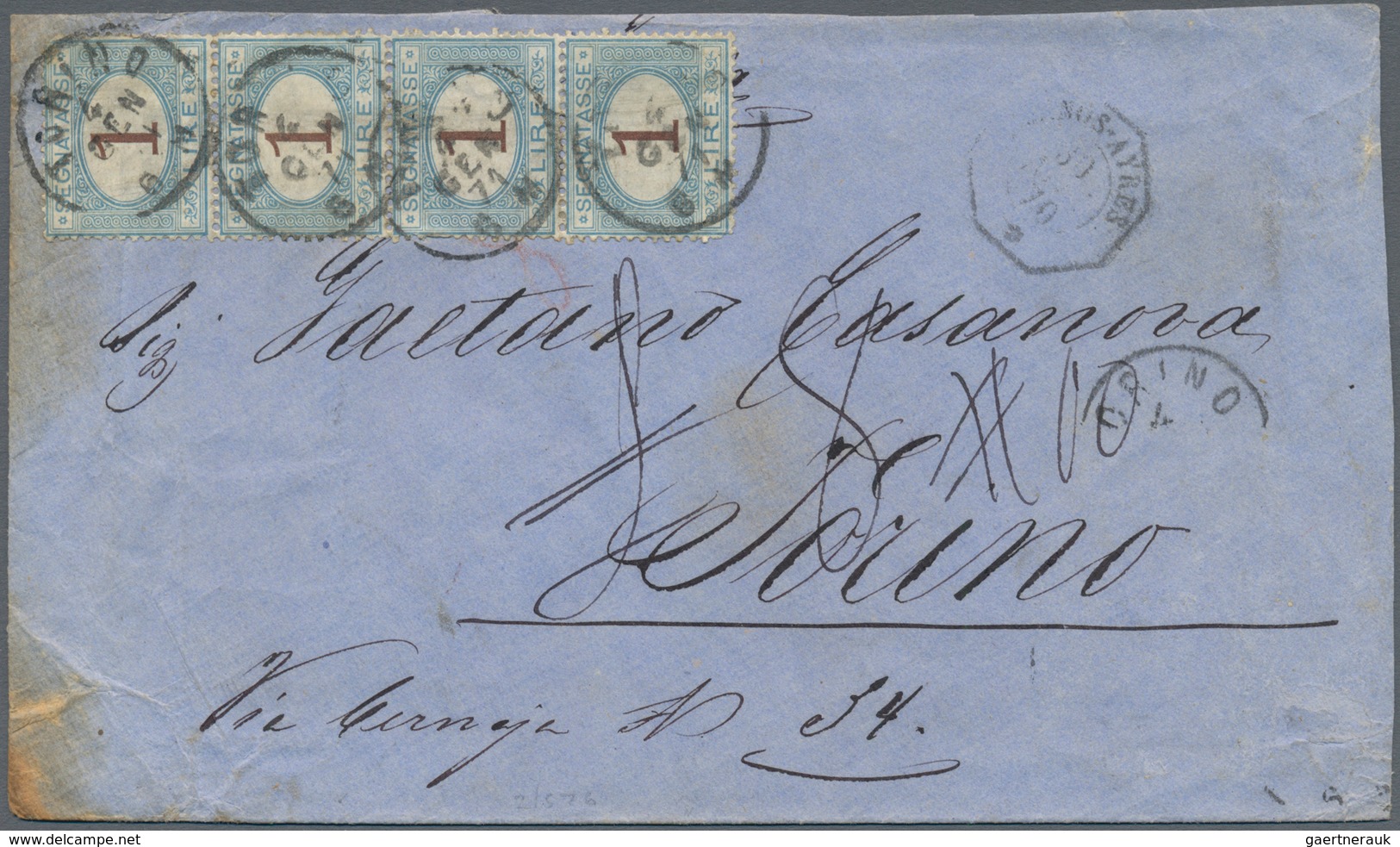 00547 Argentinien: 1870 Cover From Buenos Aires To Torino, Italy Were It Arrived Without An Adhesive (lost - Autres & Non Classés
