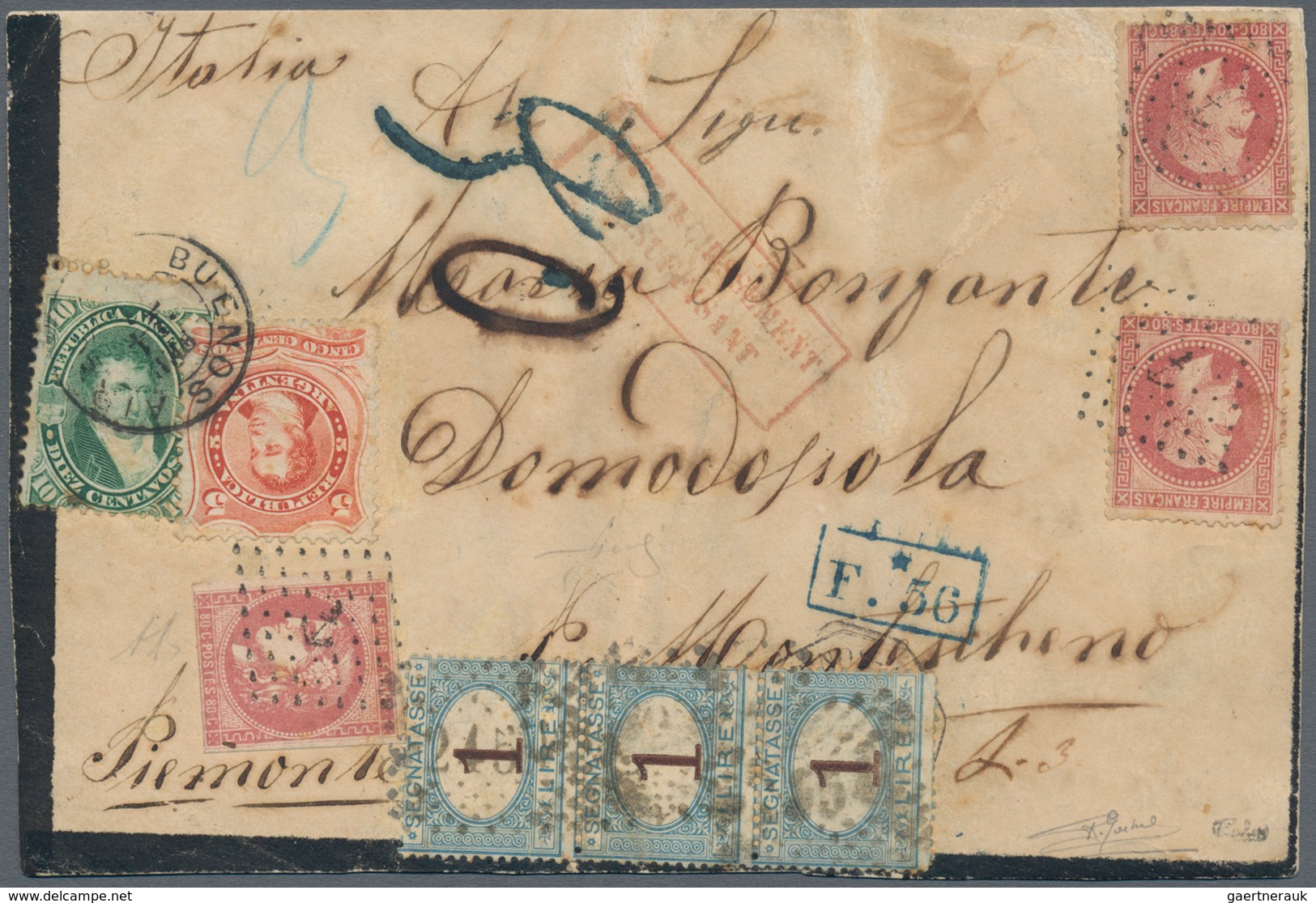 00548 Argentinien: 1872 THREE-COUNTRY MIXED FRANKING: Triple Rate Mourning Cover From Buenos Aires, Februa - Altri & Non Classificati