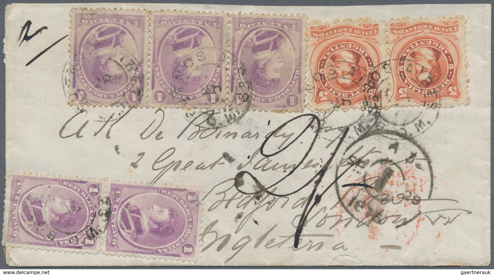 00552 Argentinien: 1876 Triple-rate Cover From Buenos Aires To London Per S/s "Cotopaxi" Via Liverpool, Fr - Autres & Non Classés