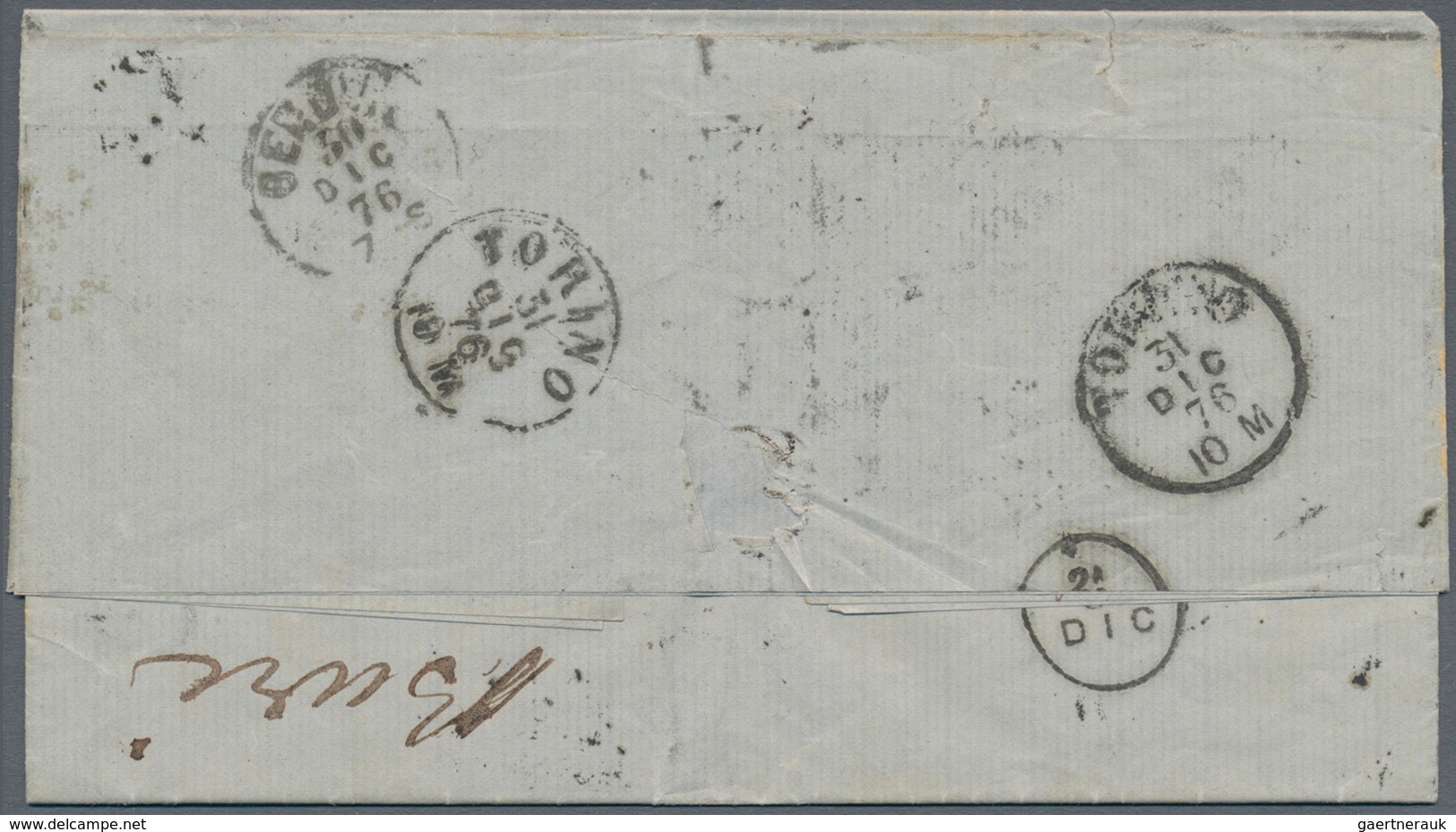 00554 Argentinien: 1876 Cover From Buenos Aires To Torino, Italy Via Genoa By S/s "Sud America", Franked B - Sonstige & Ohne Zuordnung