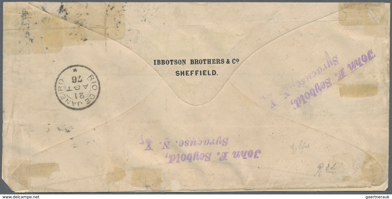 00555 Argentinien: 1876 5c. Vermilion, ROULETTED, VERTICAL STRIP OF THREE Used On Cover From Buenos Aires - Sonstige & Ohne Zuordnung