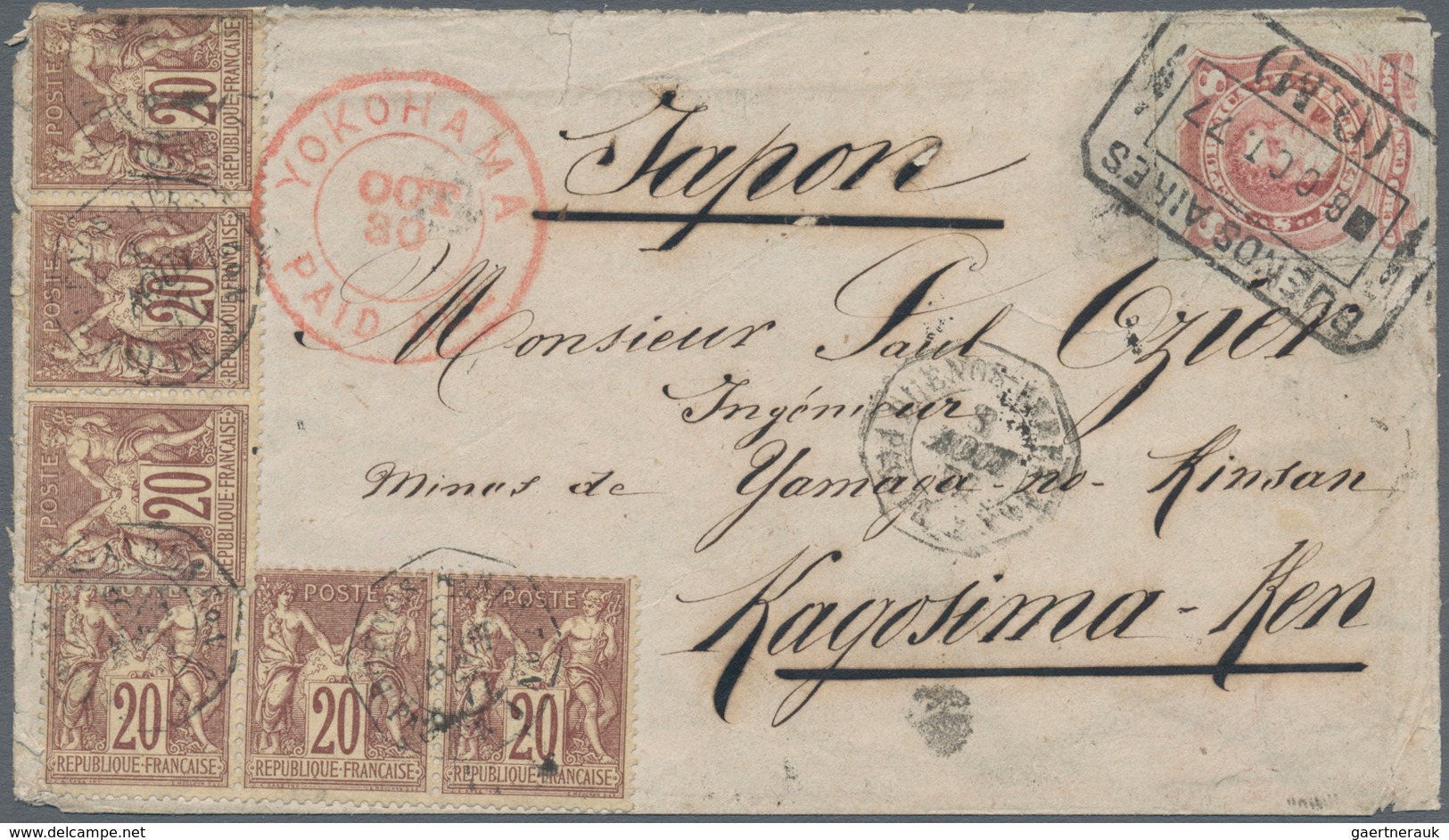 00556 Argentinien: 1877 DESTINATION JAPAN: Envelope From Buenos Aires To Kagoshima, Japan Via Yokohama, Fr - Other & Unclassified