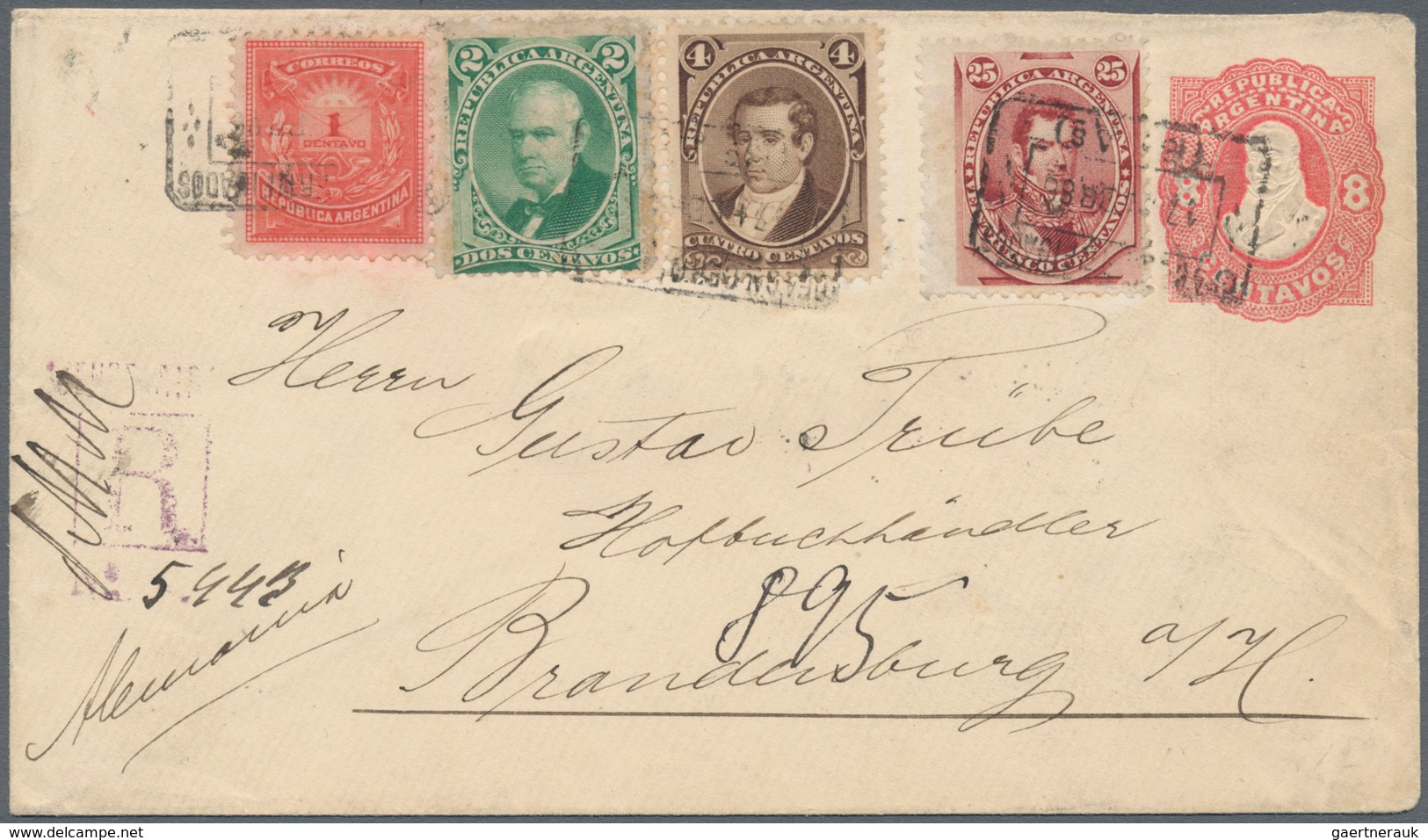 00557 Argentinien: 1878 'C.M. De Alvear' 25c. Lake, Used On 'Rivadavia' Postal Stationery Envelope 8c. In - Altri & Non Classificati
