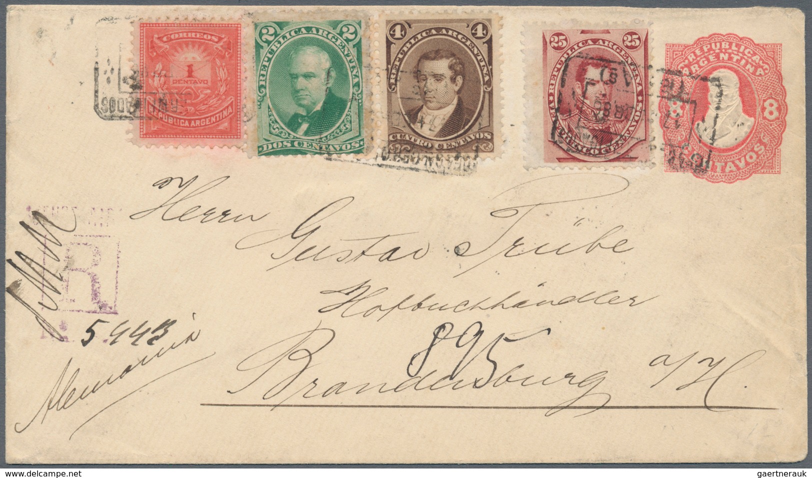 00557 Argentinien: 1878 'C.M. De Alvear' 25c. Lake, Used On 'Rivadavia' Postal Stationery Envelope 8c. In - Andere & Zonder Classificatie