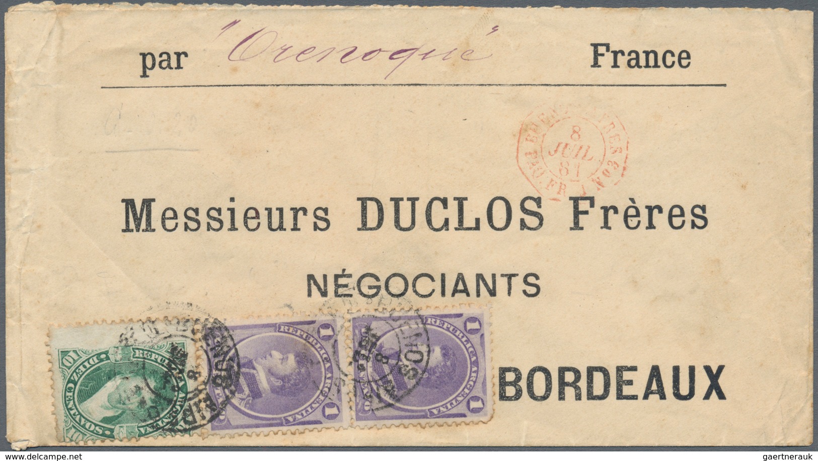 00561 Argentinien: 1881 Printed Commercial Envelope Used From Buenos Aires To Bordeaux, France By S/s "Ore - Andere & Zonder Classificatie