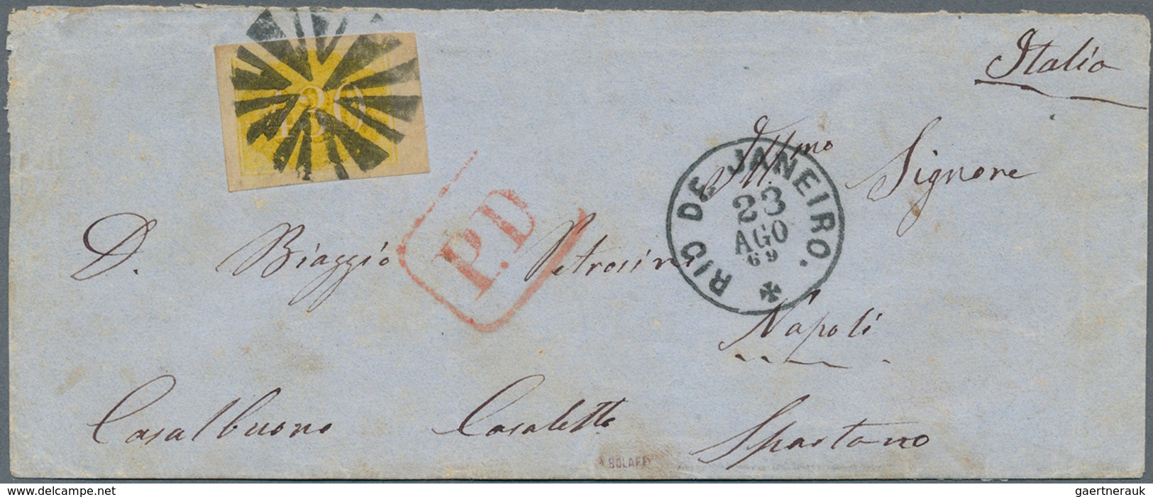 00573 Brasilien: 1869, 430 R. Yellow 1861 Issue Imperf With Wide Margins, On Envelope Tied By Mute Cancell - Andere & Zonder Classificatie