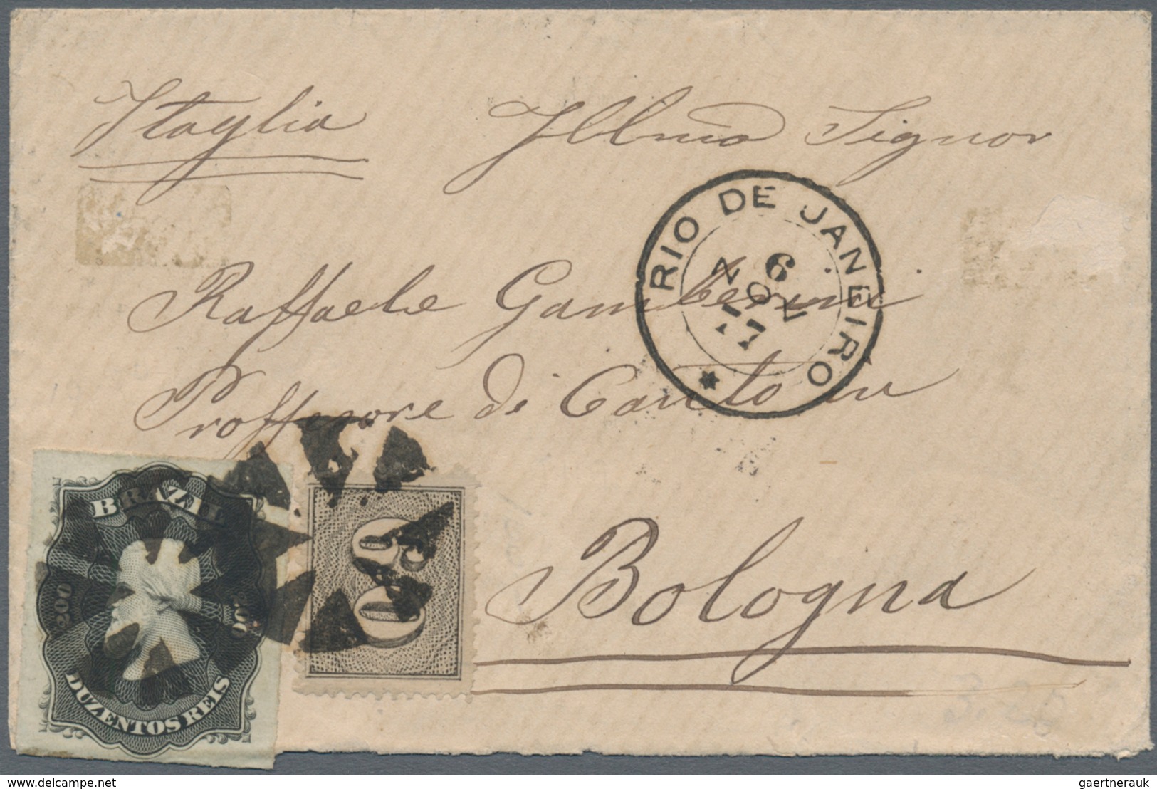 00574 Brasilien: 1877, 60r. Black "cypher" And 200r. Black "Dom Pedro" (slightly Attached Over Edge), Unus - Other & Unclassified