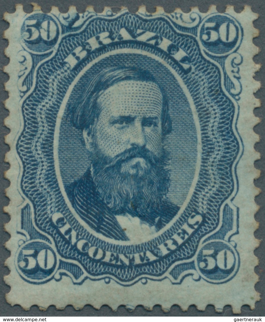 00577 Brasilien: 1866, Dom Pedro 50c. Blue "Papel Azulado - Chapa Quebrada", Fresh Colour, Well Perforated - Andere & Zonder Classificatie