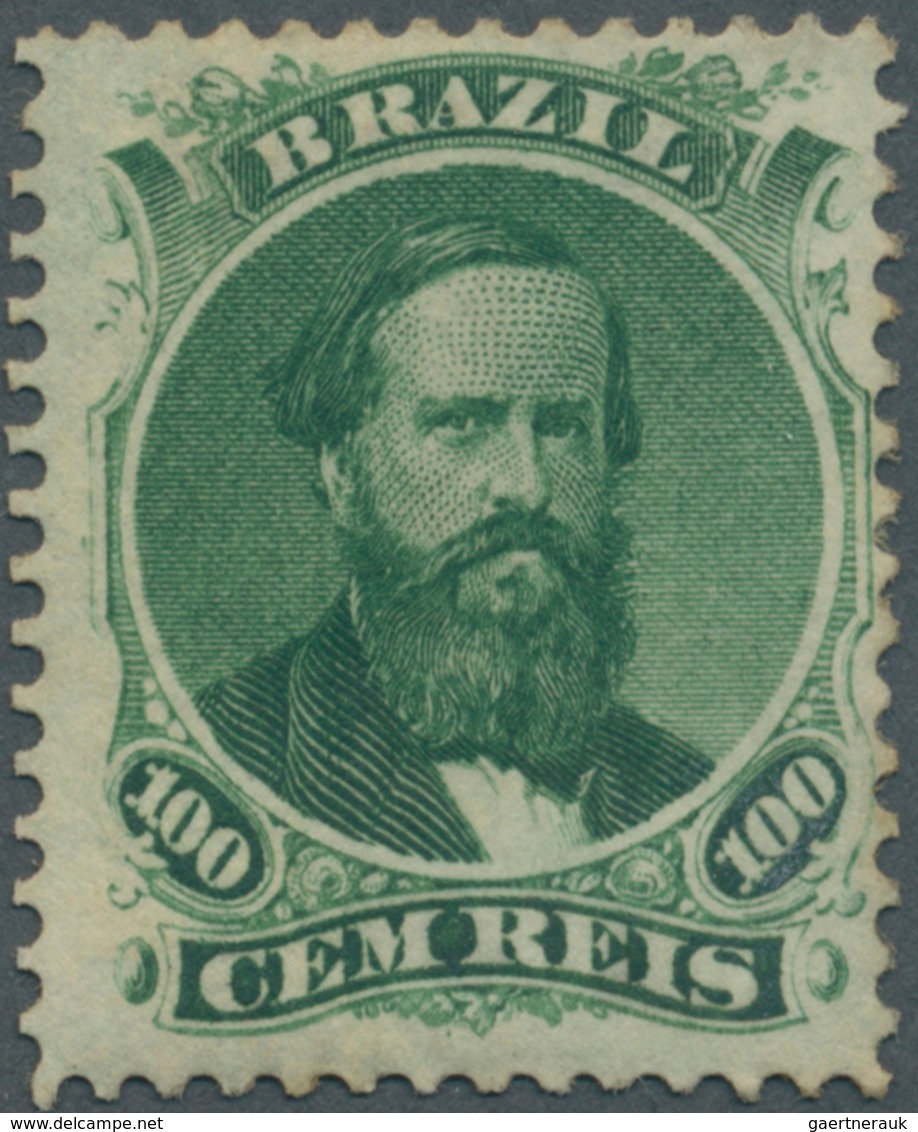 00578 Brasilien: 1866, Dom Pedro 100r. Green "Papel Azulado - Verde Tipo 1", Fresh Colour, Well Perforated - Other & Unclassified
