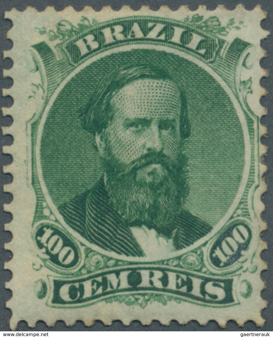 00578 Brasilien: 1866, Dom Pedro 100r. Green "Papel Azulado - Verde Tipo 1", Fresh Colour, Well Perforated - Autres & Non Classés