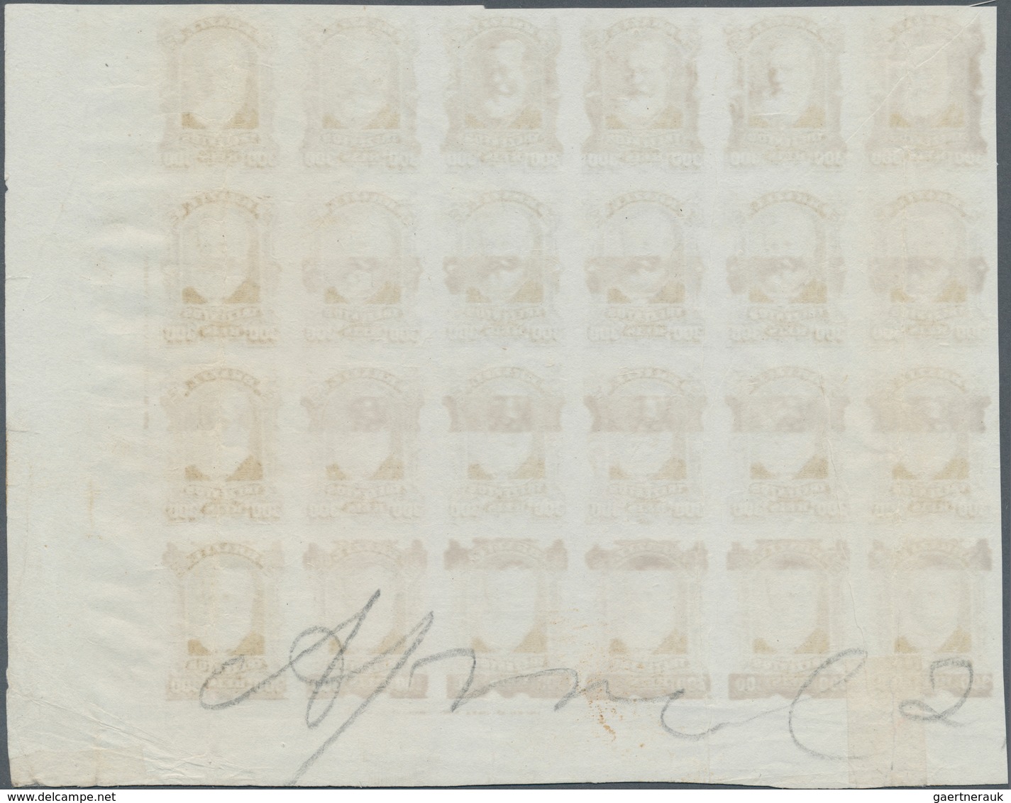 00580 Brasilien: 1878-79, 300 R. Bister Imperf Block Of 24 On White Wove Paper, Right Bottom Wide Corner M - Altri & Non Classificati