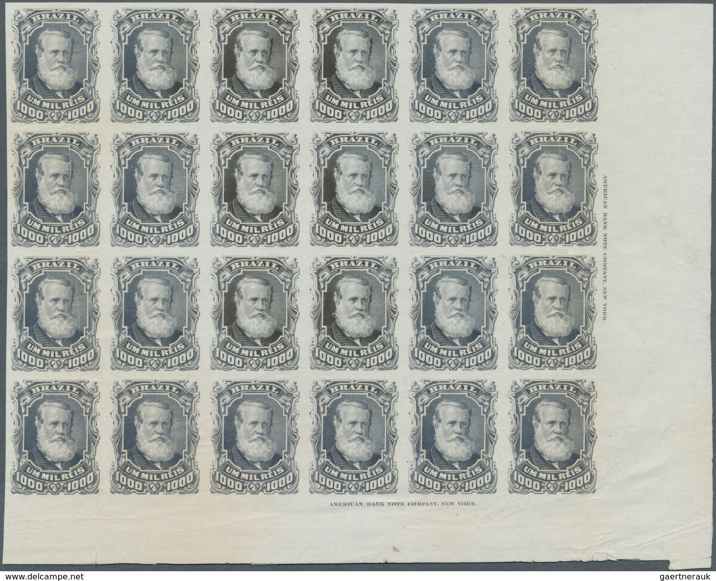 00582 Brasilien: 1878-79, 1.000 R. Gray-lilac Imperf Block Of 24 On White Wove Paper, Right Bottom Wide Co - Other & Unclassified