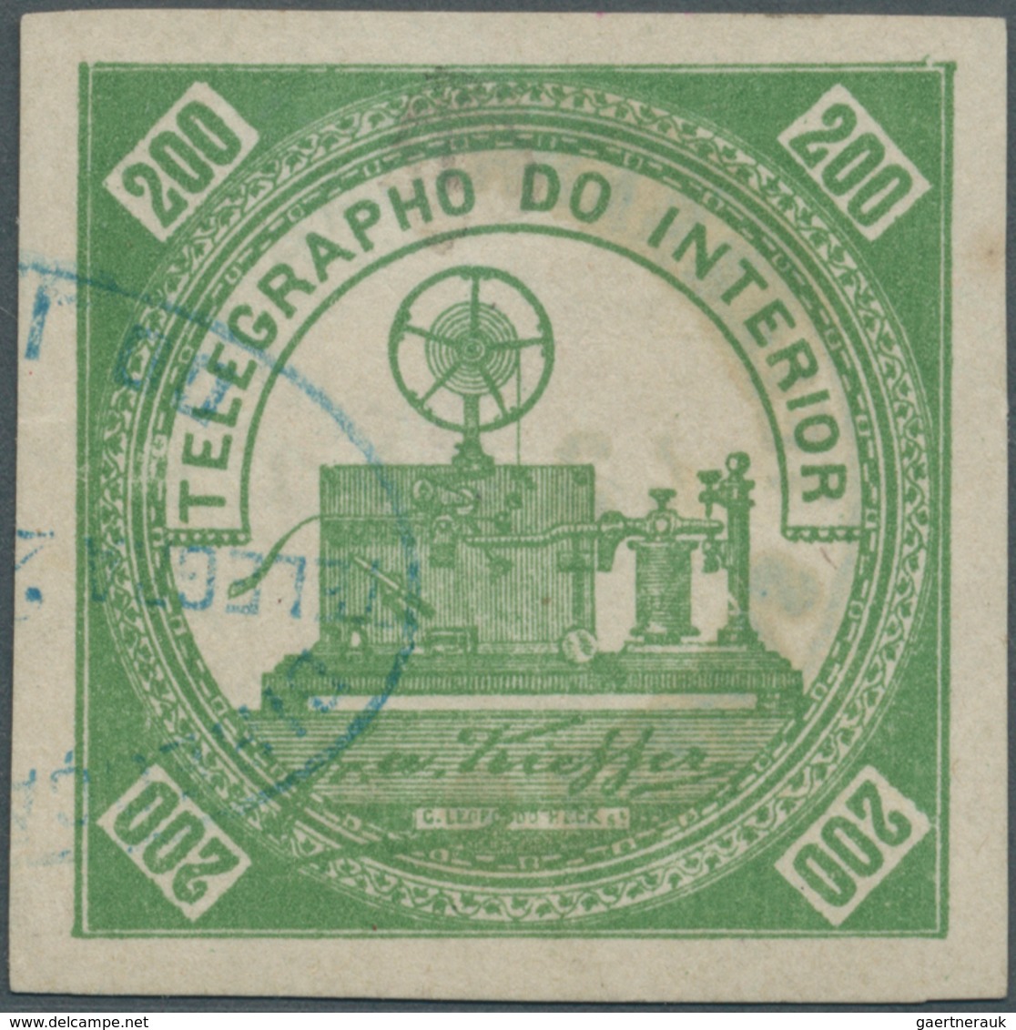00585 Brasilien - Telegrafenmarken: 1869, 200r. Green With Control Mark On Reverse, Fresh Colour, Large Ma - Telegraafzegels