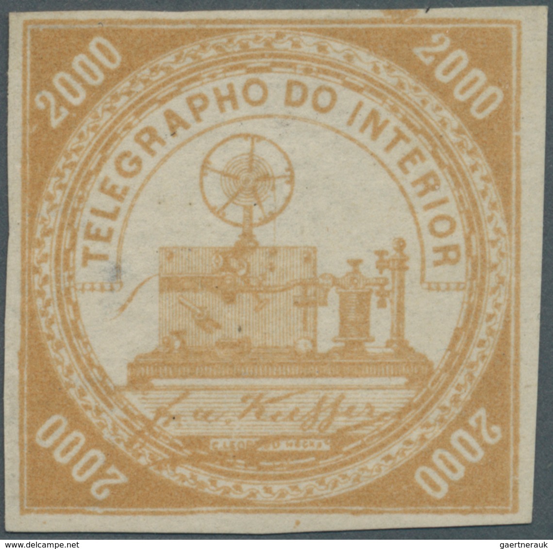 00590 Brasilien - Telegrafenmarken: 1873, 2000r. Bistre, Wm "Lacroix Freres", Fresh Colour, Full Margins, - Telegraphenmarken