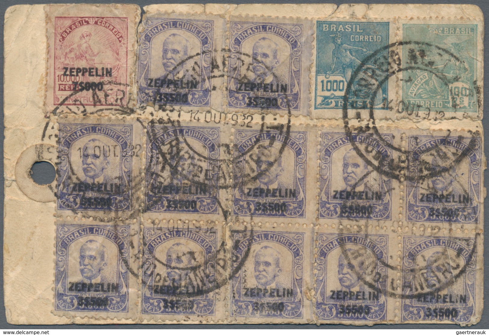 00591 Brasilien - Zeppelinpost: 1932, Zeppelin "8.Südamerikafahrt": 12 X 3500 $ On 5000 R Violet-blue And - Luchtpost