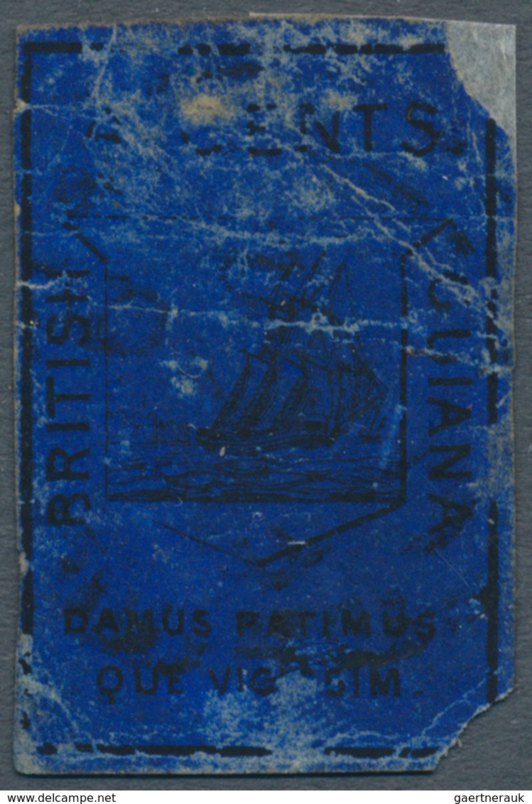 00592 Britisch-Guyana: 1852, 4c. Black On Deep Blue, Unused Copy, Faulty/repaired, Signed Calves, Very Rar - Britisch-Guayana (...-1966)