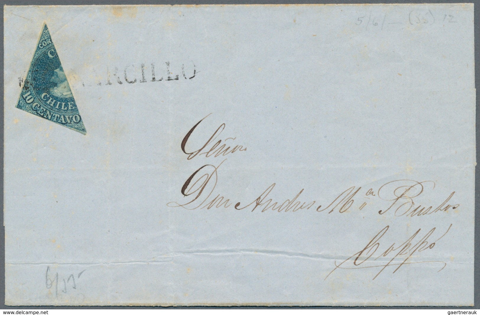 00593 Chile: 1853/1867, COLON HEADS, The Outstanding Collection Of First Issues Incl. 1853 5c. Used On Ent - Chili