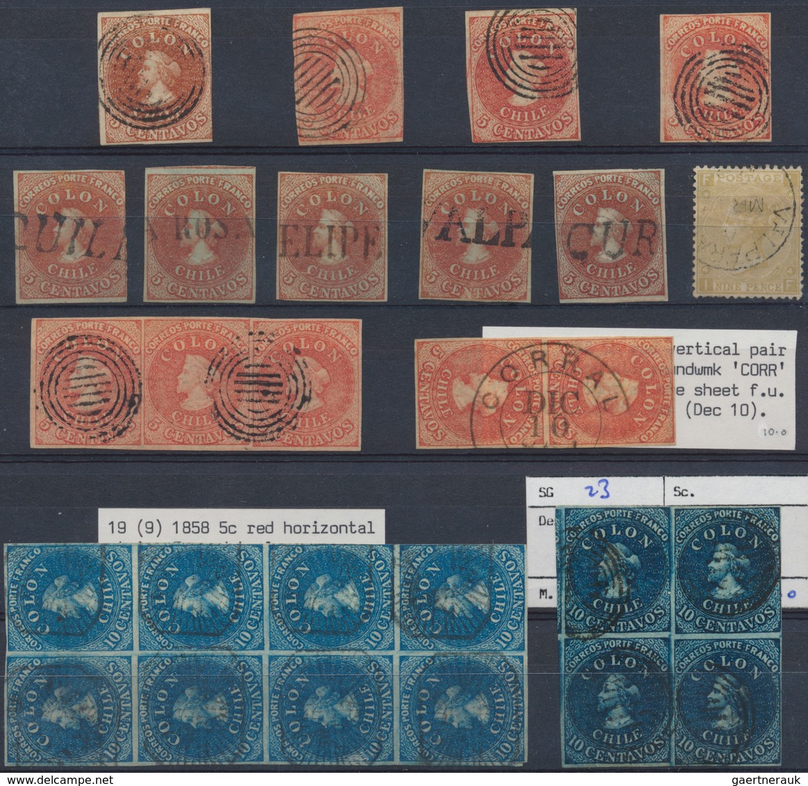 00593 Chile: 1853/1867, COLON HEADS, the outstanding collection of first issues incl. 1853 5c. used on ent