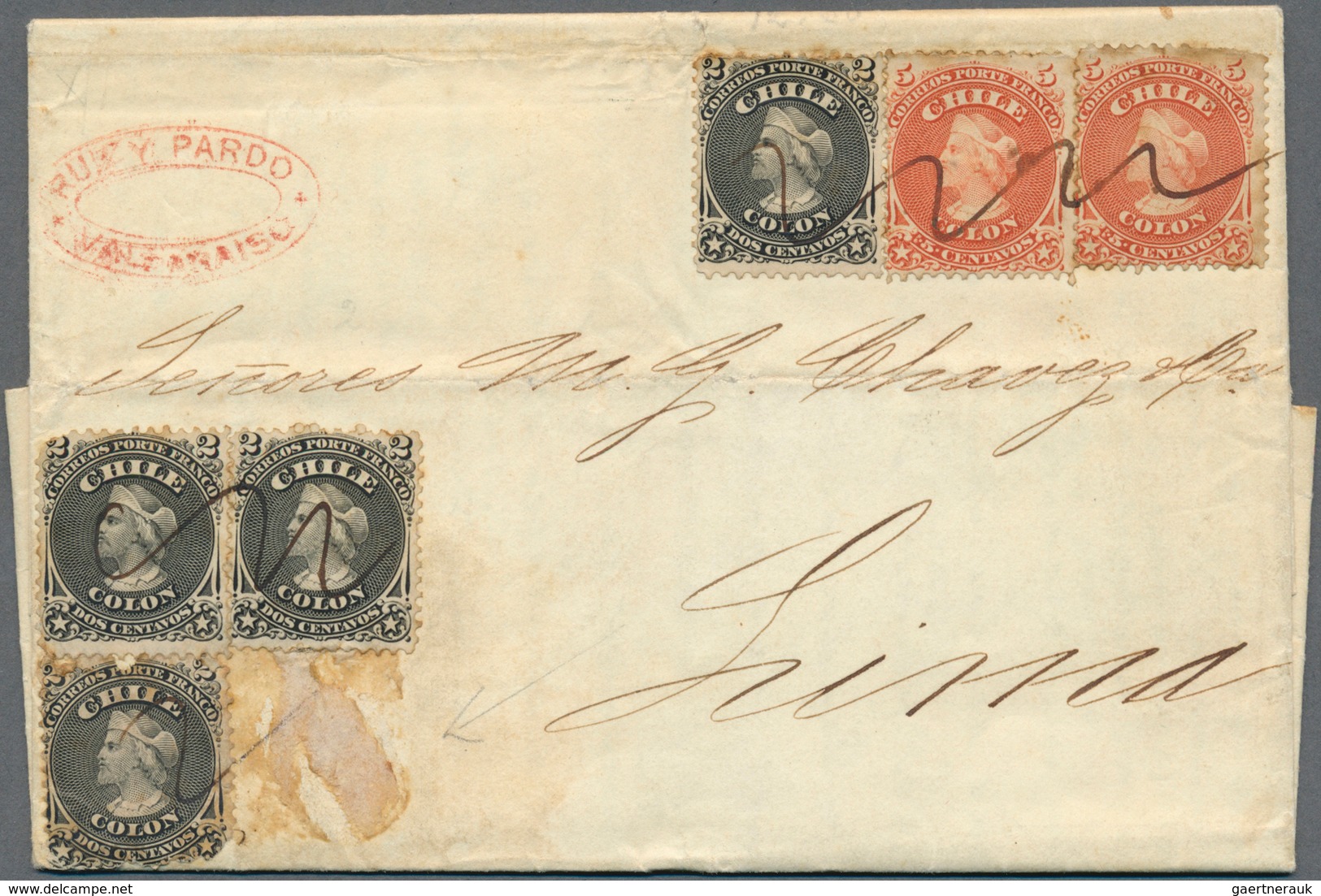 00593 Chile: 1853/1867, COLON HEADS, the outstanding collection of first issues incl. 1853 5c. used on ent