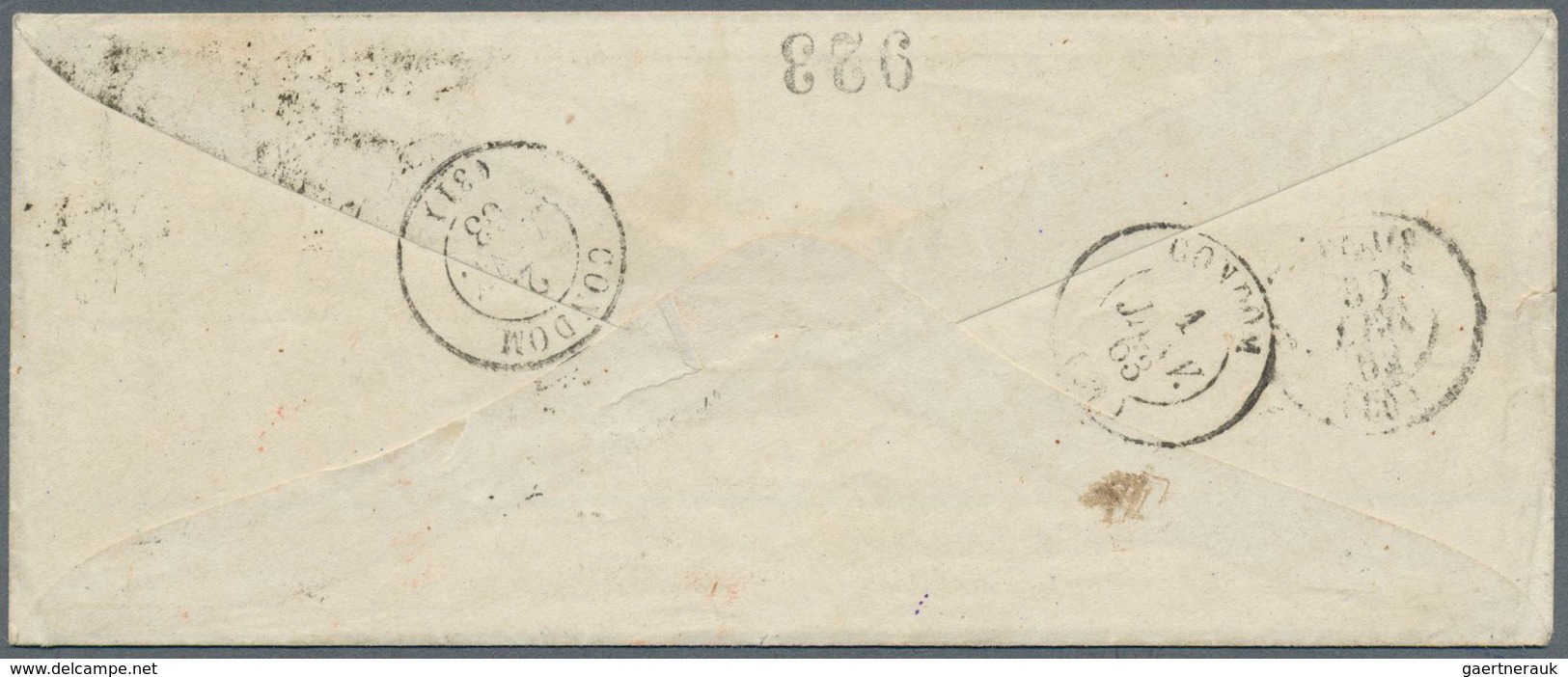 00594 Chile: 1862, Letter To Condom, France Bearing 5c. Brick Red With Huge Margins All Round And Showing - Chile
