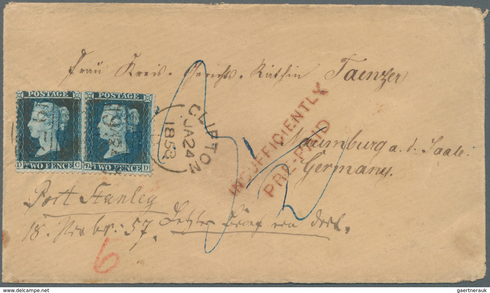 00600 Falklandinseln: 1857 Cover Endorsed "Port Stanley/18 November 1857" And Sent By Falkland Lslands Com - Falklandeilanden