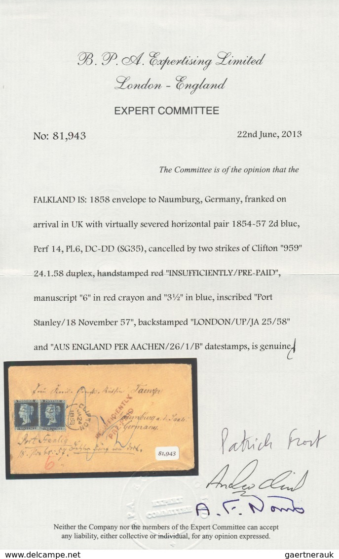 00600 Falklandinseln: 1857 Cover Endorsed "Port Stanley/18 November 1857" And Sent By Falkland Lslands Com - Falkland Islands