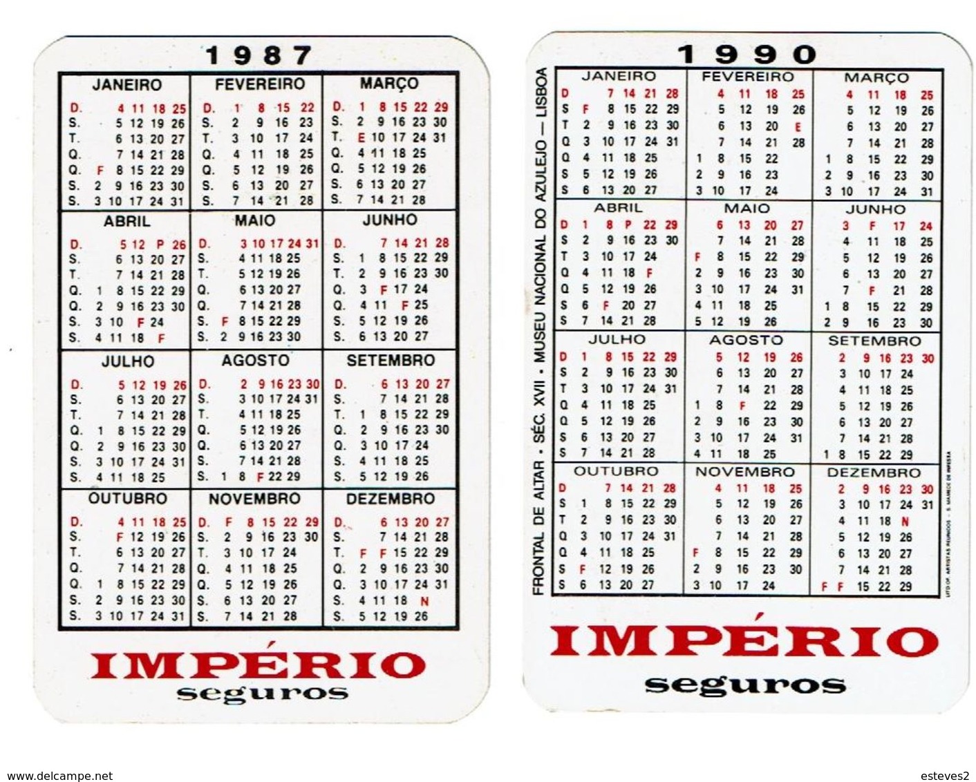 Portugal , IMPERIO ,  1987 , 1990  ,  Calendar , Calendrier , Insurance , Assurance , Seguros - Petit Format : 1981-90