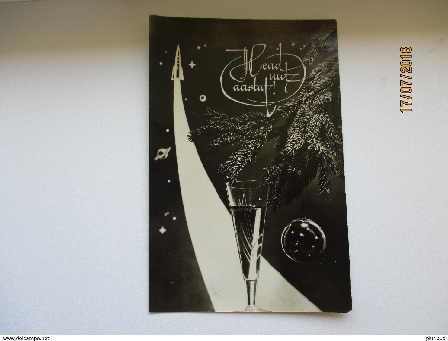 Estonia NEW YEAR , SPACE ROCKET AND GLASS OF WINE , 1962   , OLD POSTCARD , 0 - Anno Nuovo