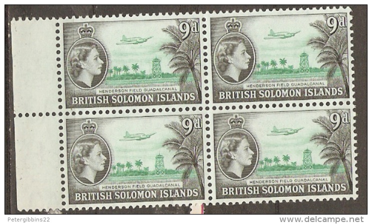 British Solomon Islands  1956  SG  108   9d Unmounted Mint Block Of Four - Iles Salomon (...-1978)