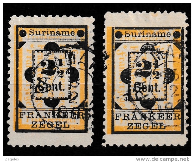 Suriname 1892 Hulpzegels Type I And Type II NVPH 22 + 22a  -gestempeld/cancelled/used - Suriname ... - 1975