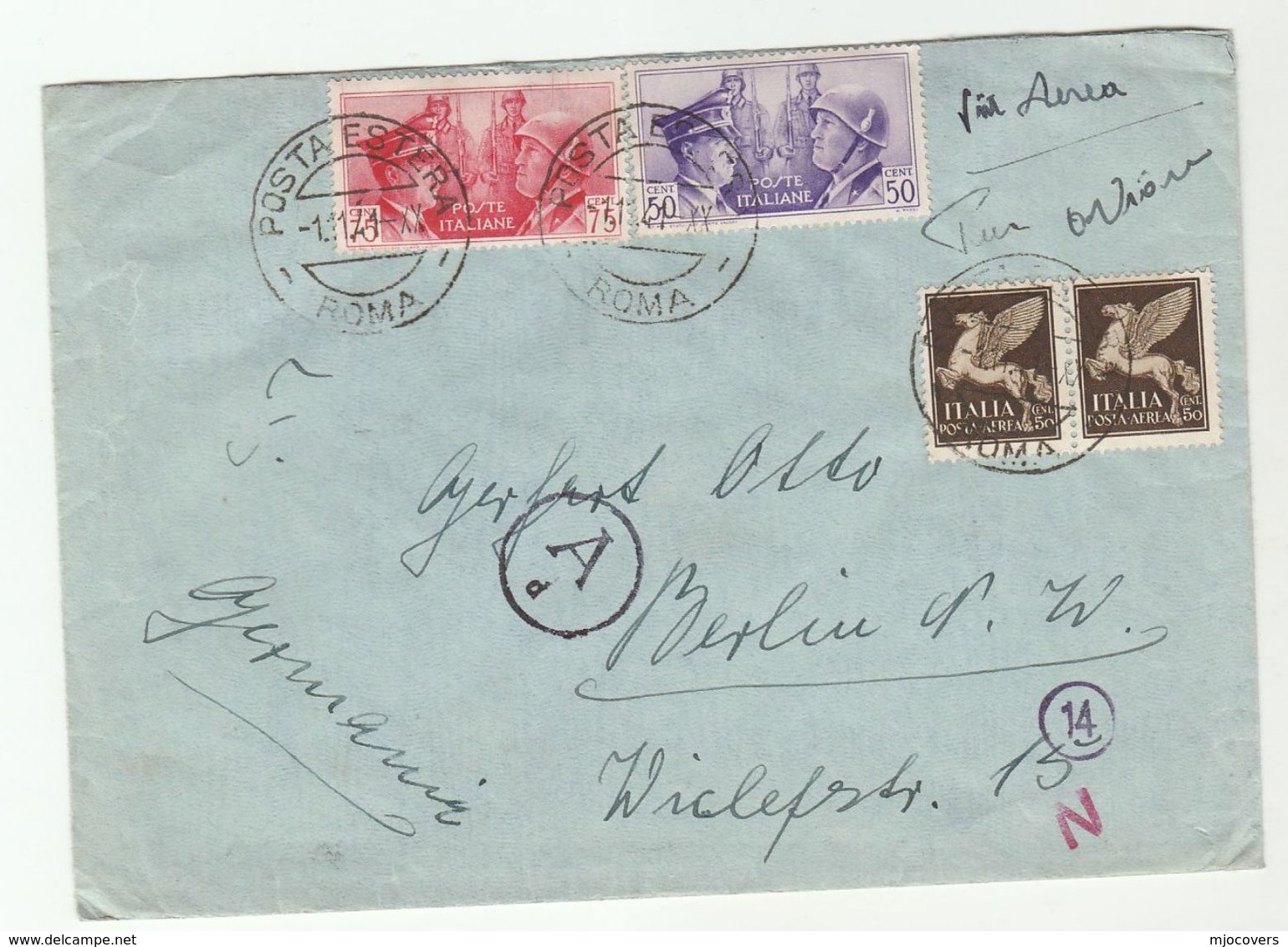 1941 ROME To BERLIN COVER Hitler Mussolini Stamps Italy To Germany - Marcophilia