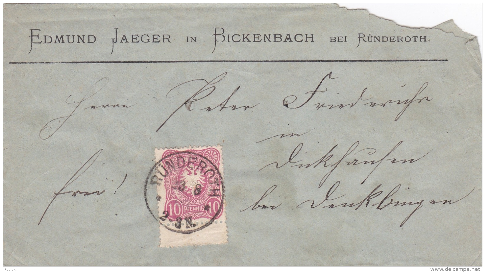 Reichs Post Cover Posted From Ründeroth 23.8.1880 - Benklingen Cachet On Back   (G81-119) - Covers & Documents