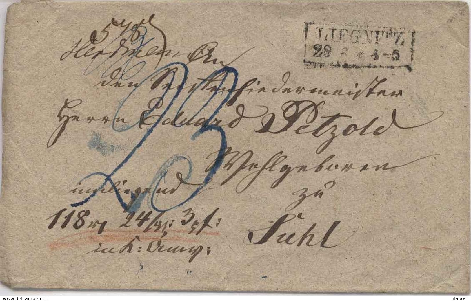 Poland 1828, Letter From Liegnitz - Legnica To Suhl Valuable Letter W301. - ...-1860 Vorphilatelie