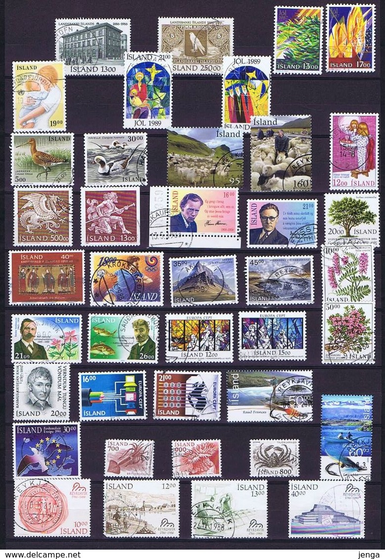 Iceland;  40 Used Stamps From 1980's To 2009; Includes High Values And 12 Complete Set. - Collections, Lots & Séries