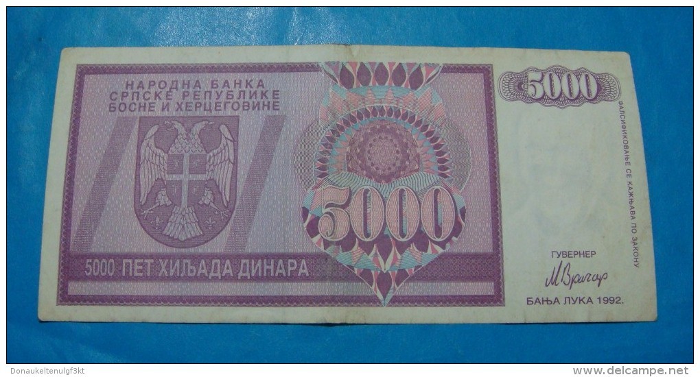 BOSNIA & HERZEGOVINA *REPUBLIKA SRPSKA - BANJA LUKA* 5000 DINARA 1992 XF. - Bosnia And Herzegovina