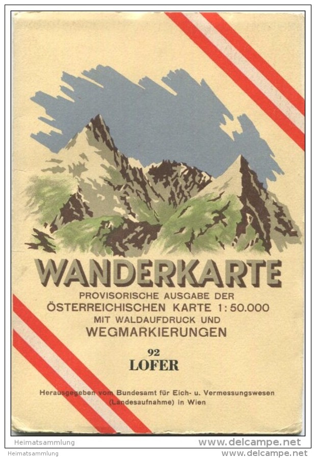 92 Lofer 1952 - Wanderkarte Mit Umschlag - Provisorische Ausgabe Der Österreichischen Karte 1:50.000 - Herausgegeben Vom - Mappemondes
