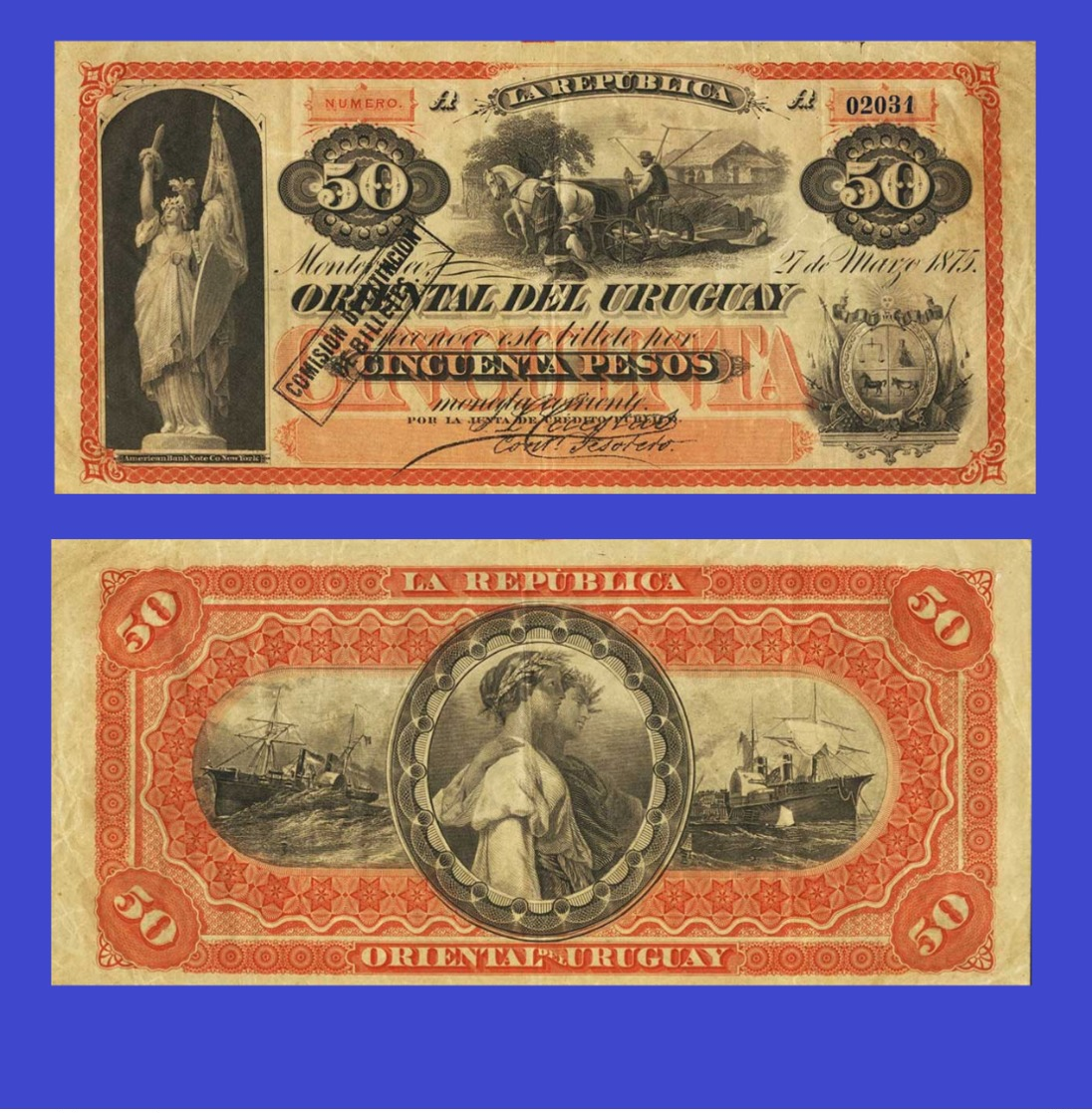 Uruguay 50  Pesos 1875 - REPLICA --  REPRODUCTION - Uruguay